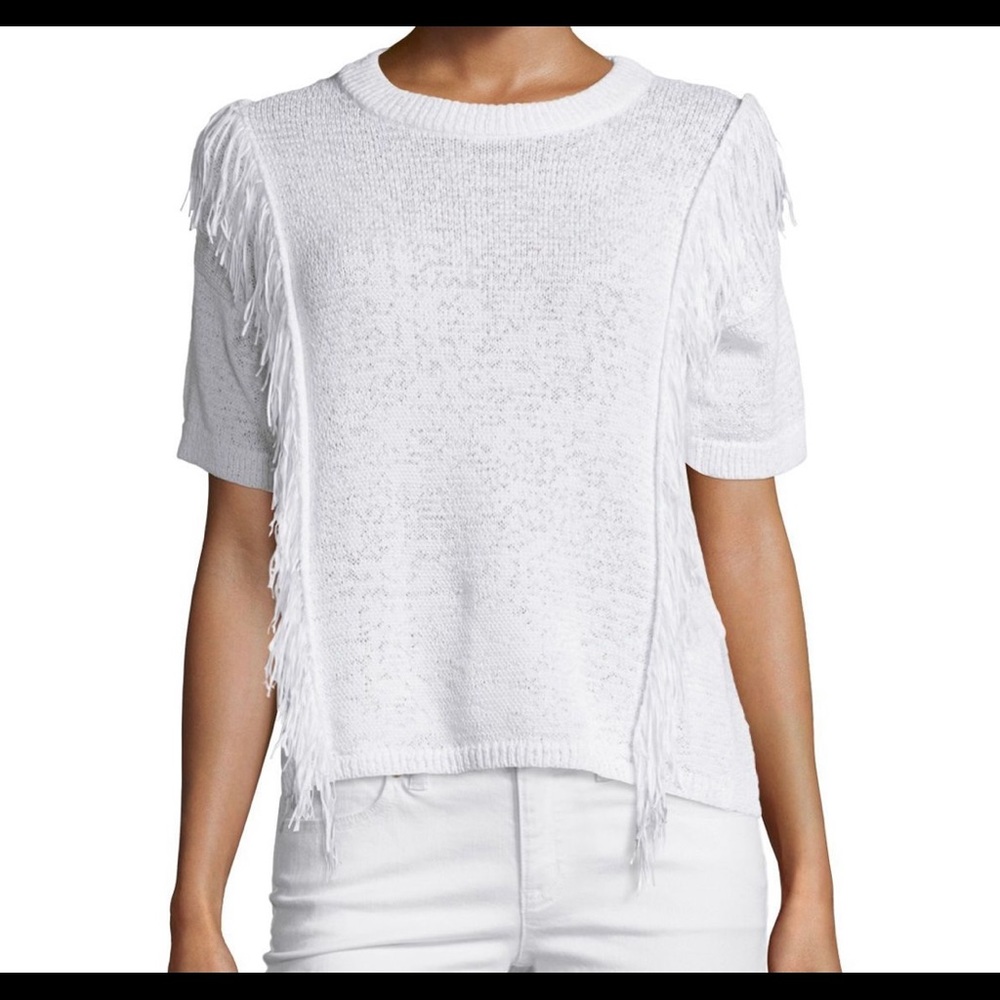 MICHAEL KORS Short Sleeve Fringe Trimmed Sweater
